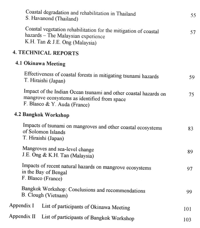 ISME Mangrove Ecosystems Proceedings - No. 5 - inhaltsverzeichnis